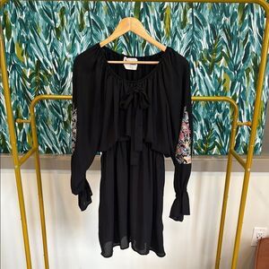 Black Boho Dress with Floral Sleeves